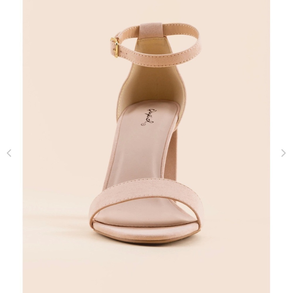 NIB Qupid Nude Suede PU Block Heel with Ankle Strap, Style Cashmere 01 - Sz 10 - Picture 7 of 10